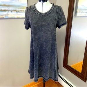 Love Riche Faded Distress Charcoal Black Midi Fit & Flare Stretchy Dress